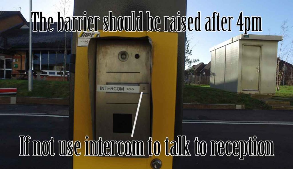 press the button on the right middle of the intercom to gain access to the carpark if the barrier is down